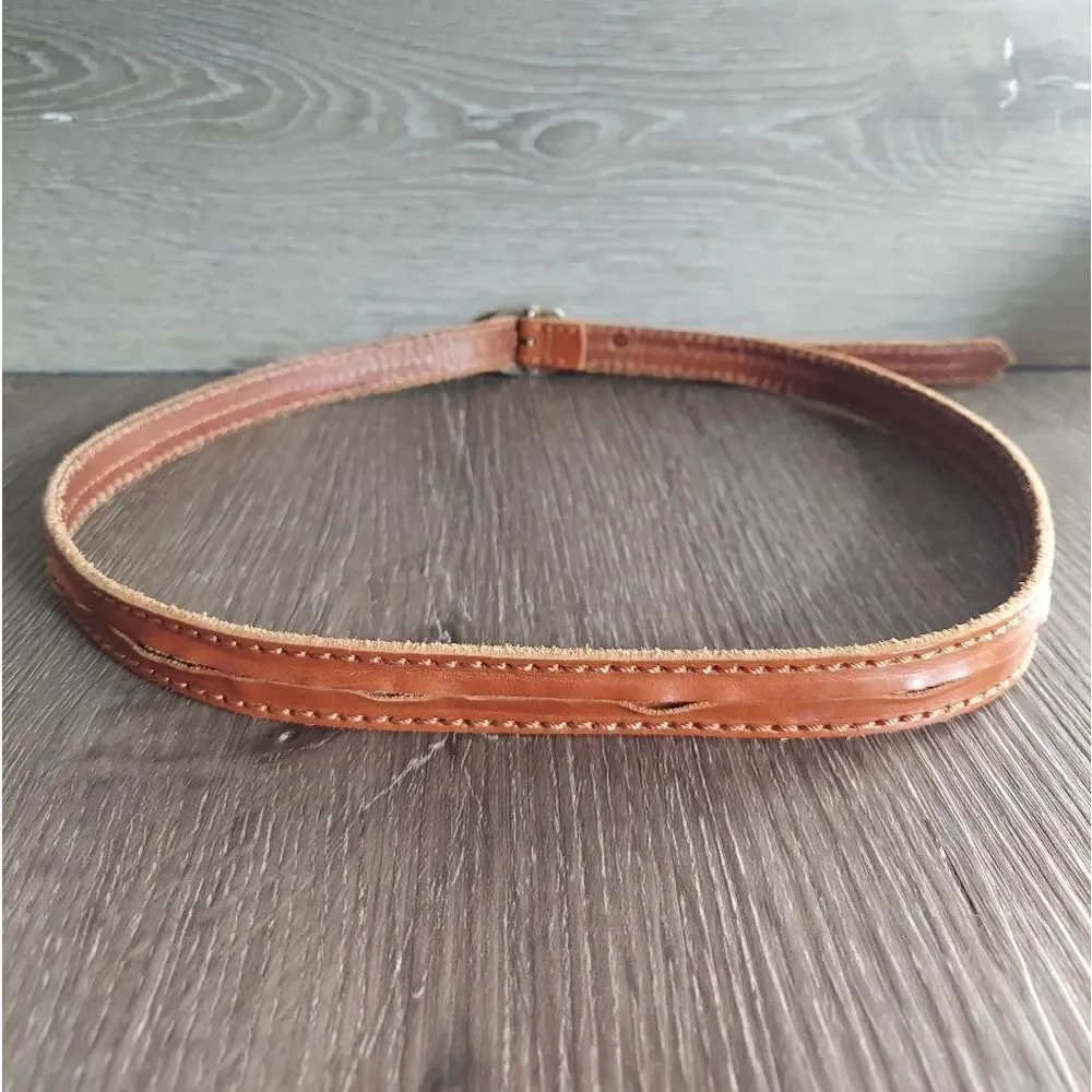 LP by Linea Pelle Brown Leather Skinny Belt Gold Sequin Accents Small